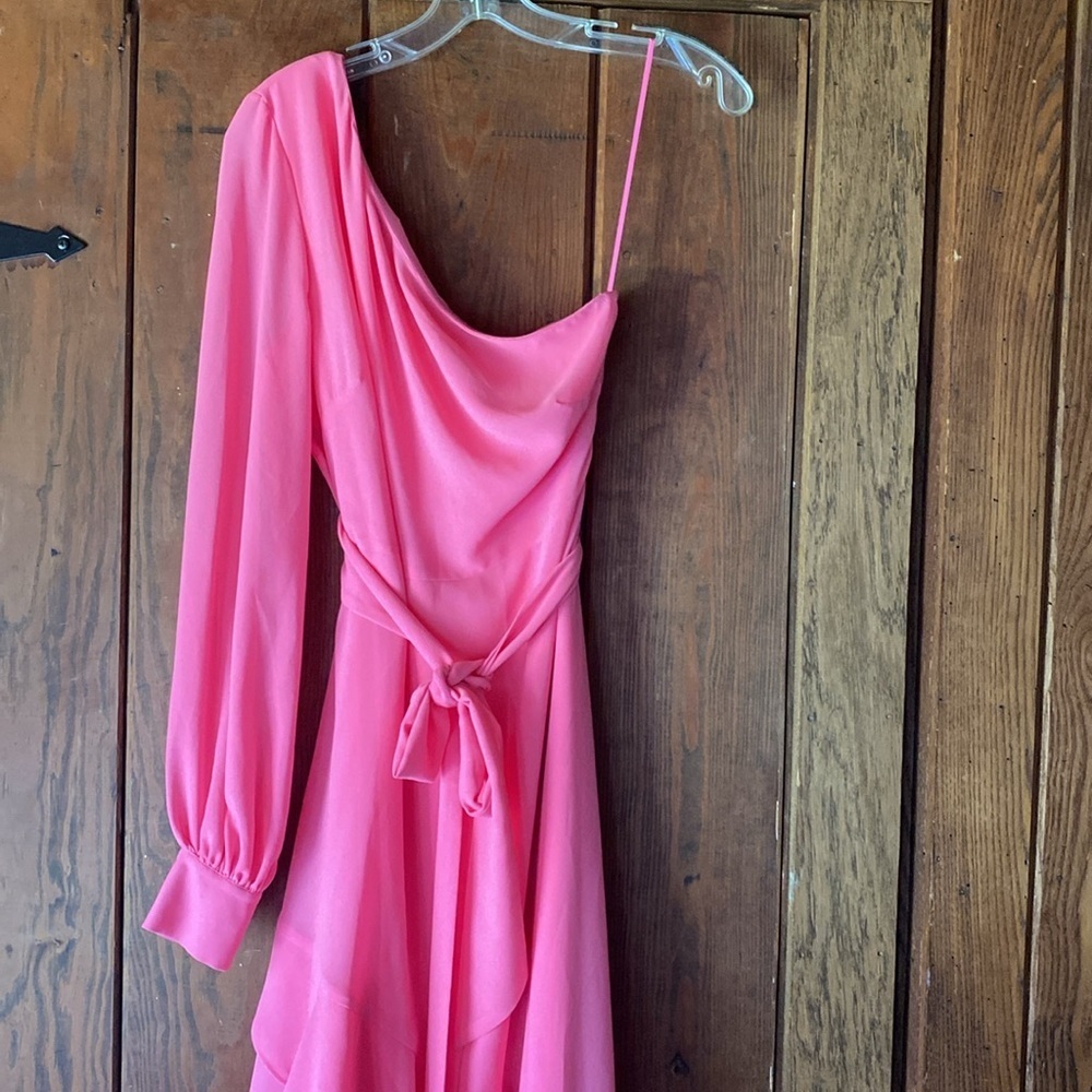 Belle By Badgley Mischka Bailey 1 Shoulder L/S Ruffle High Lo Asymmetrical Hem 6 - Picture 4 of 14